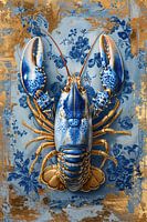 Lobster Luxe - schilderij Klassieke Delfts Blauwe Kreeft met goud