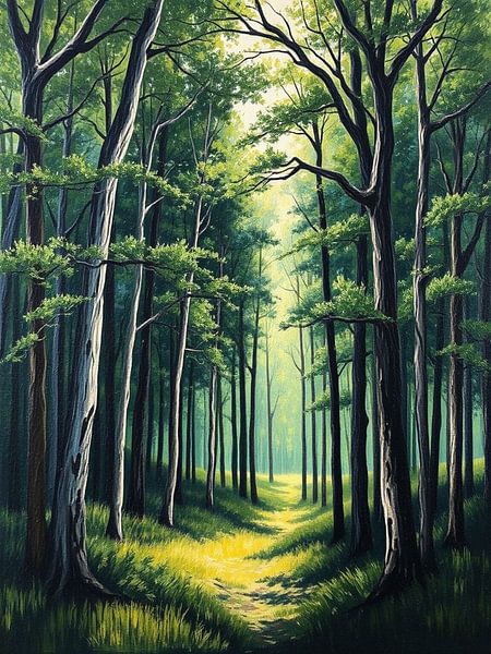 Verwunschener Waldpfad: Eine Reise durch sonnenbeschienene Wälder und flüsternde Bäume von Artistic