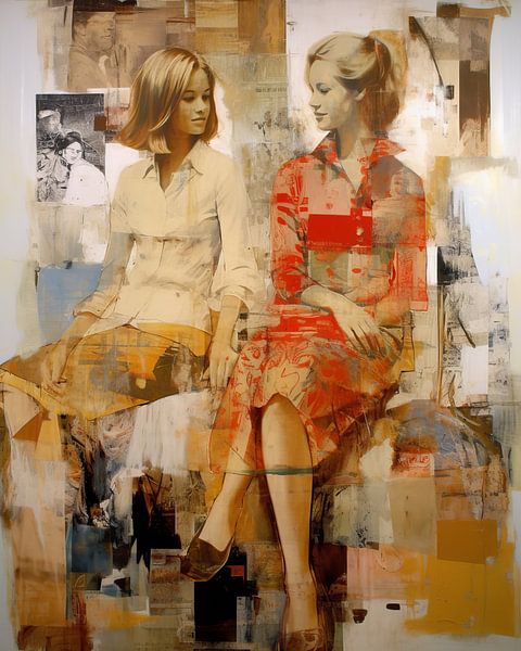 Collage vintage, portrait de deux jeunes femmes par Carla Van Iersel