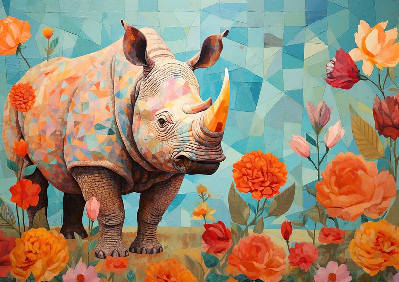Colourful Rhinoceros | Rhinoceros Artwork by Wonderful Art