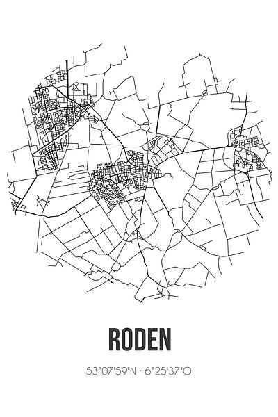 Roden (Drenthe) | Carte | Noir et Blanc par Affiches de lieux