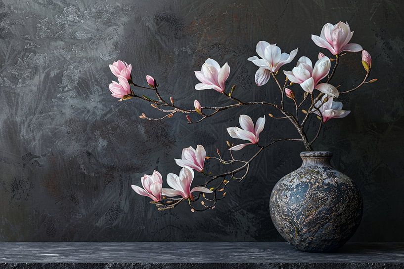 Magnolia en Antieke Vaas Stilleven van Art & Soul Creations