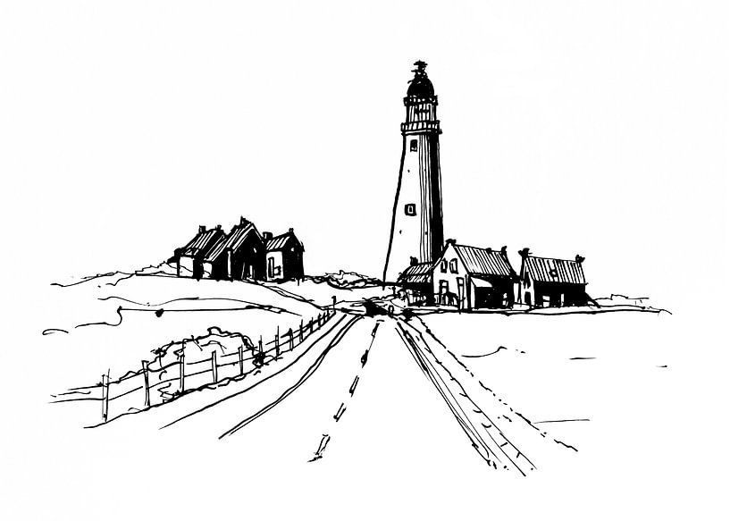 Texel Eierland Lighthouse | Handmade ink pen drawing by WatercolorWall
