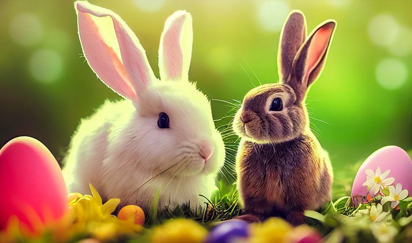 Cute Easter Bunny with Easter Eggs in Spring Illustration 02 by Animaflora PicsStock