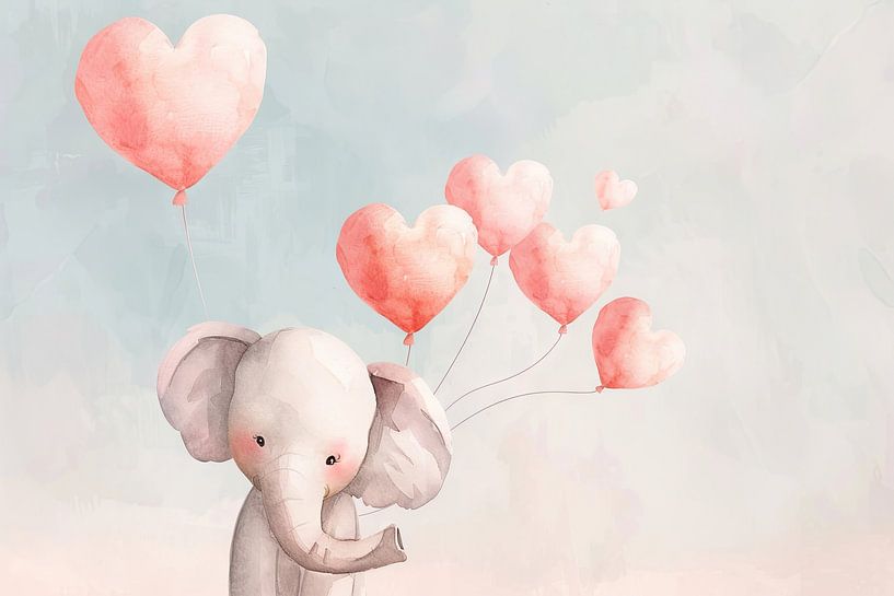 Eléphant Aquarelle - Art animalier mignon pour la chambre d'enfant par Poster Art Shop