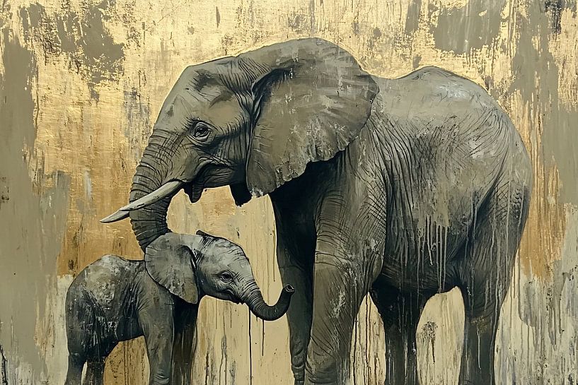 Mutter mit Elefantenbaby Gemälde von Imperial Art House