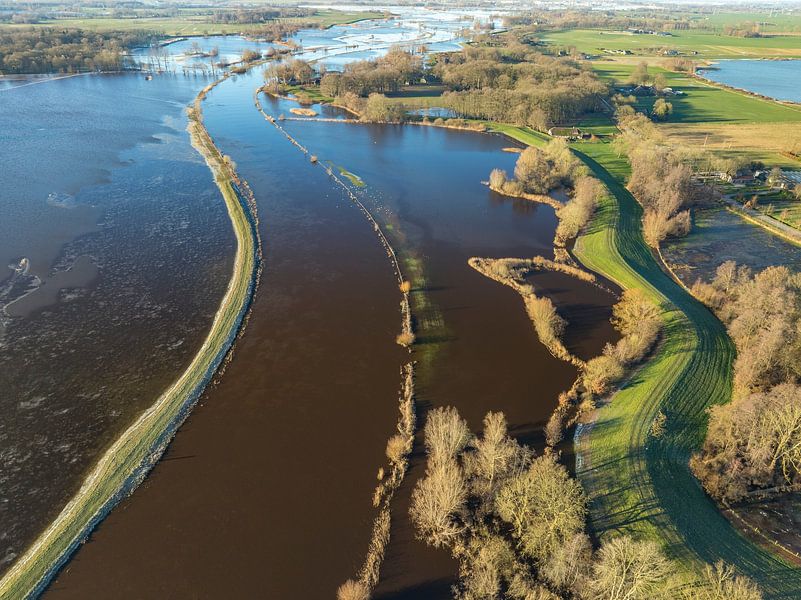 Vecht river high water level flooding at Zwolle drone view by Sjoerd van der Wal Photography