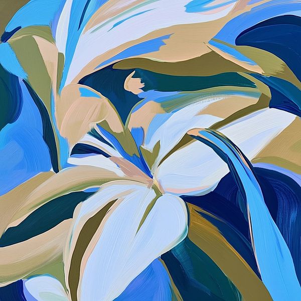 Ausdrucksstarke florale Dynamik in Blau- und Erdtönen von Color Square