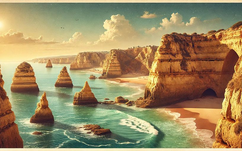 Affiche vintage du Portugal, côte de l'Algarve par Chromatic Fusion Studio