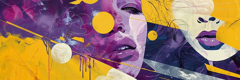 Digital art panorama painting in yellow and purple by Digitale Schilderijen