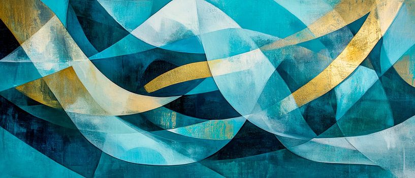 Vagues abstraites en bleu et or par Poster Art Shop