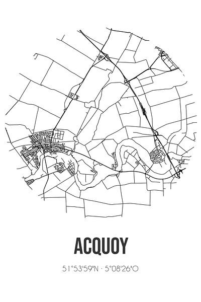 Acquoy (Gelderland) | Karte | Schwarz und Weiß von Ortsdrucke