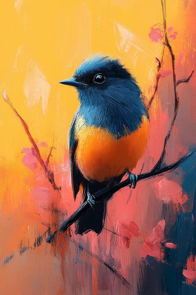 Oiseau aux contrastes flamboyants en orange et bleu par Eva Lee