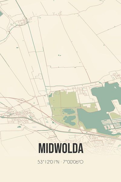 Carte ancienne de Midwolda (Groningen) par Affiches de lieux