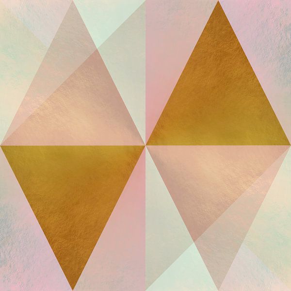 Moderne abstrakte Kunst im Retrostil in Pastellrosa, Gold und Grün. von Dina Dankers