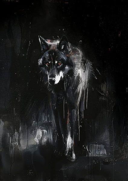 Gemälde Schwarzer Wolf von Kunst Laune
