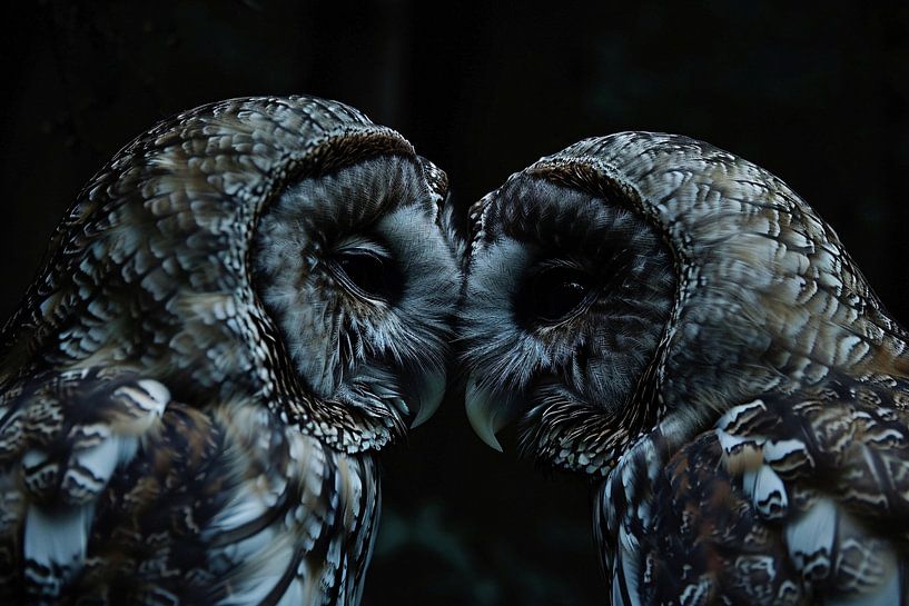 Zwei Eulen in einer dunklen Umgebung von Art & Soul Creations