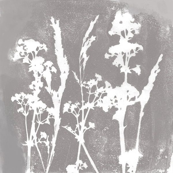 Nature dreams. Botanical illustration in retro style in taupe by Dina Dankers