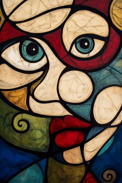 Buntes Glasfenster mit Gesichtsmotiv von Poster Art Shop