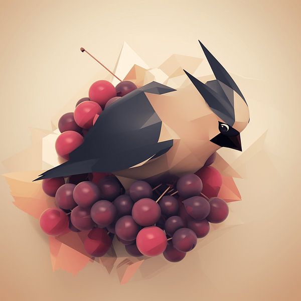The Angular Plague Bird surrounded by berries by Karina Brouwer