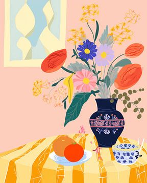 Colourfully illustrated still life with flowers by Studio Allee