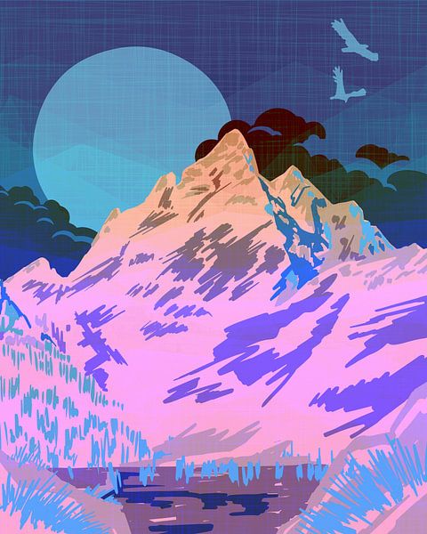 Mondschein Gebirge von FRESH Fine Art