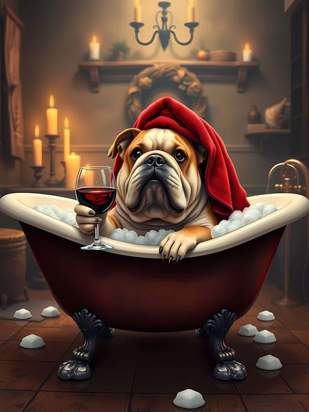 Niedliche Bulldogge beim Baden von haroulita