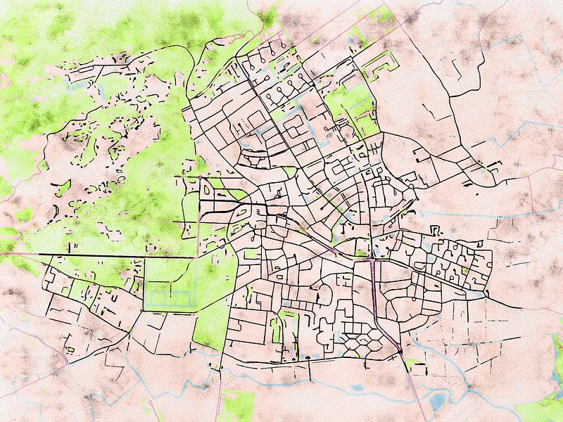 Kaart van Bergen in de stijl 'Soothing Spring' van Maporia