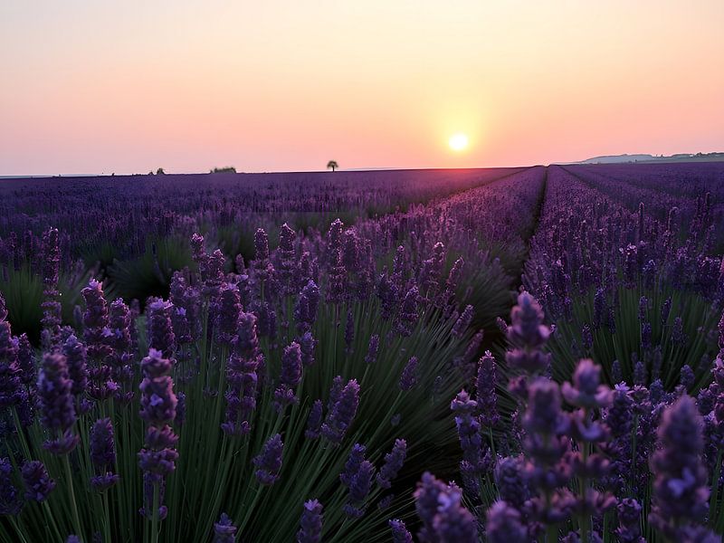 Coucher de soleil magique sur un champ de lavande odorant par ButterflyPix