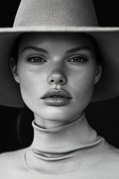 Femme élégante avec chapeau noir et blanc par Poster Art Shop