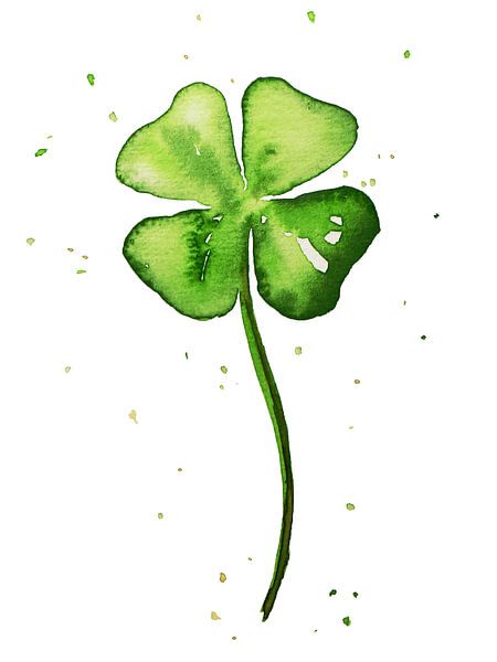 Splashing four clover (watercolor painting flowers plants clover leaf happiness love 4) by Natalie Bruns