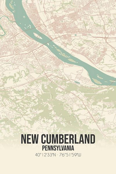Carte ancienne de New Cumberland (Pennsylvanie), USA. par Affiches de lieux