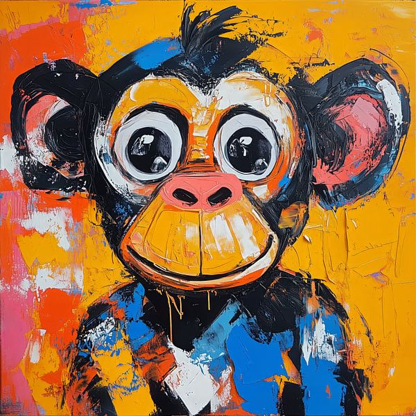 Fröhlicher Affe in farbenfrohem Stil von Emil Husstege