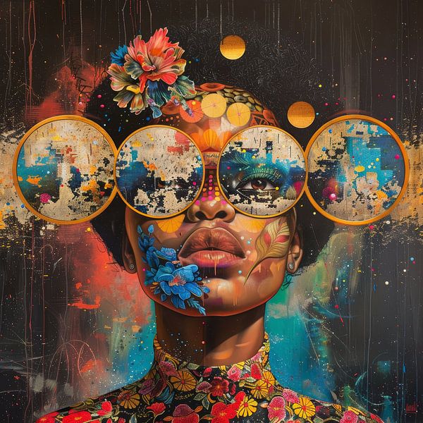 Surreal retro image of a female person dark background by Digitale Schilderijen