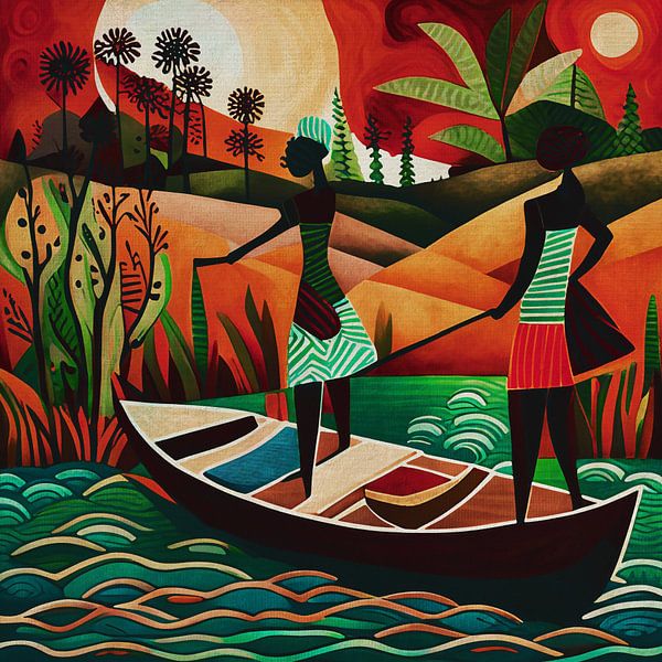 Young African girls on the road by Jan Keteleer