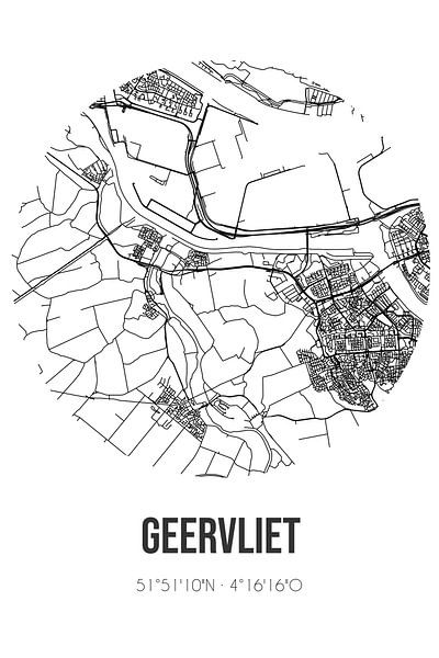 Geervliet (Süd-Holland) | Karte | Schwarz-Weiß von Ortsdrucke