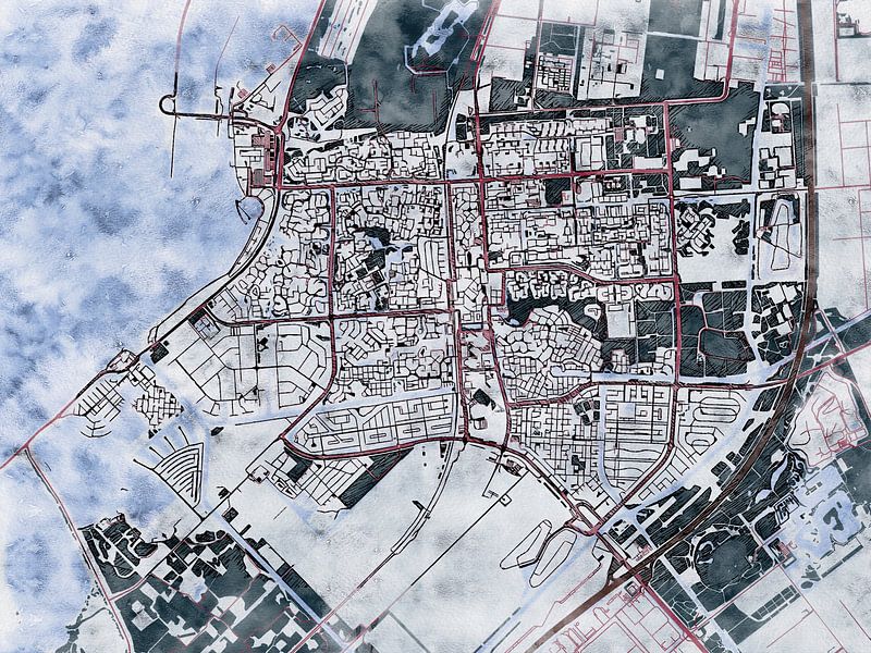 Carte de Lelystad avec le style 'White Winter' par Maporia