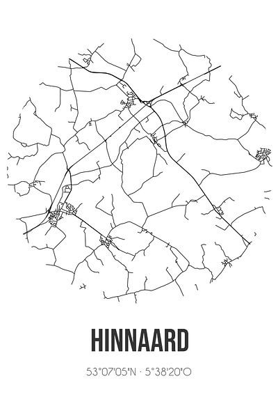 Hinnaard (Fryslan) | Carte | Noir et blanc par Affiches de lieux