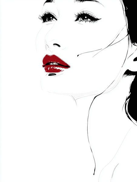 Ausdrucksstarkes Frauenporträt mit roten Lippen von Frank Heinz