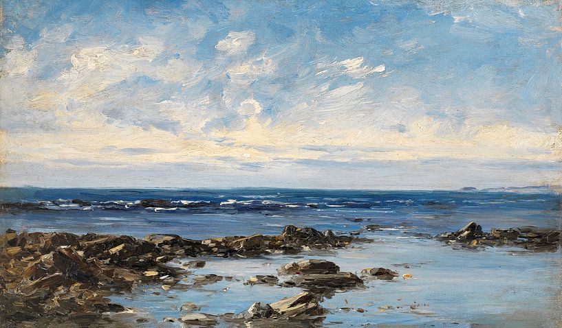 Carlos de Haes-Blue sea view, blue sky, Antique scenery by finemasterpiece