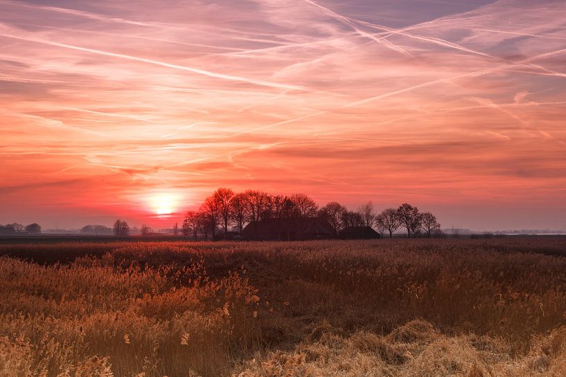Coucher de soleil au dessus de la Mandjeswaard par Arjan van de Logt