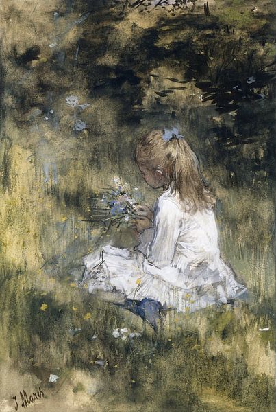 Une fille avec des fleurs dans l'herbe, Jacob Maris par Des maîtres magistraux