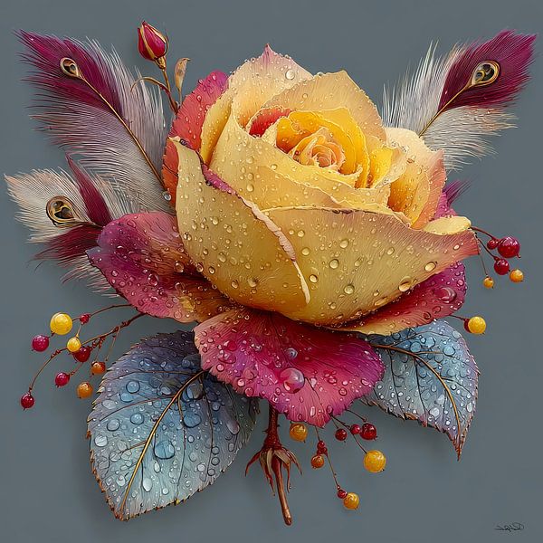 fleur jaune avec de l'eau et du glaçage par Gelissen Artworks