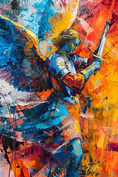 Abstract angel with raised sword by ARTemberaubend