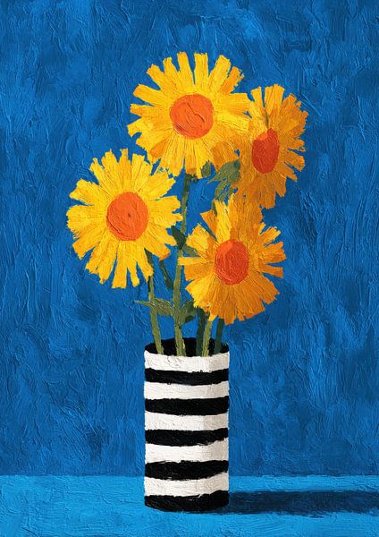 Zonnebloemen in gestreepte vaas van Niklas Maximilian