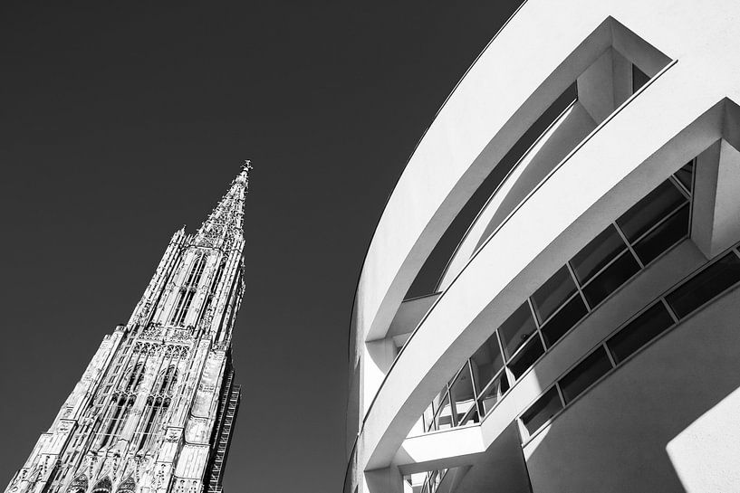 La cathédrale d'Ulm et l'hôtel de ville d'Ulm - Monochrome par Werner Dieterich