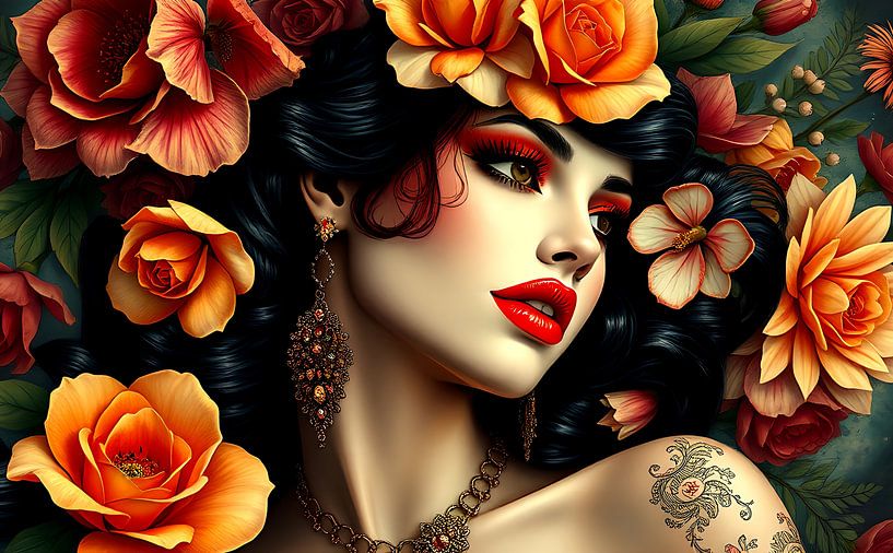 Geisha orientalische Frau mit Blumen von Egon Zitter