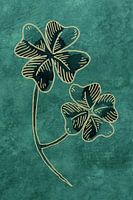 Happiness with a golden edge (watercolor painting green clover four 4 flowers plant)