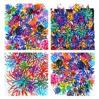 Nature morte à la fleur rose sur bleu