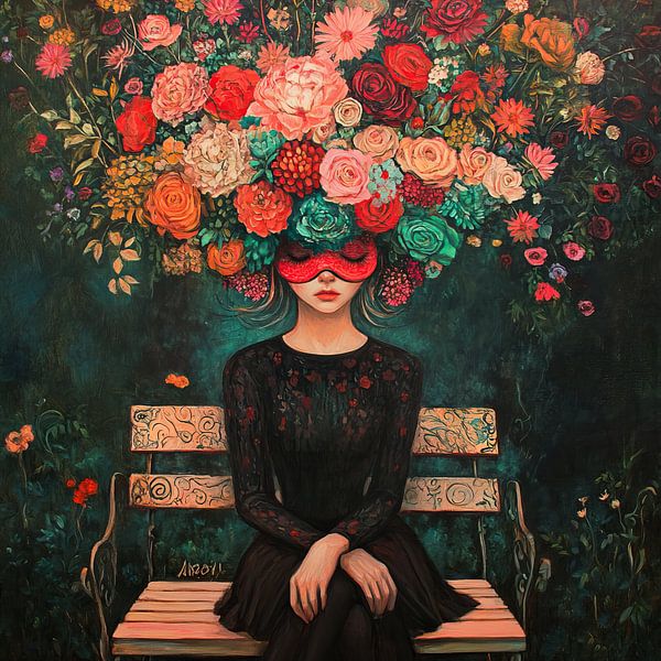 Blumen | Frau Blumenbank von Blickfänger Gemälde